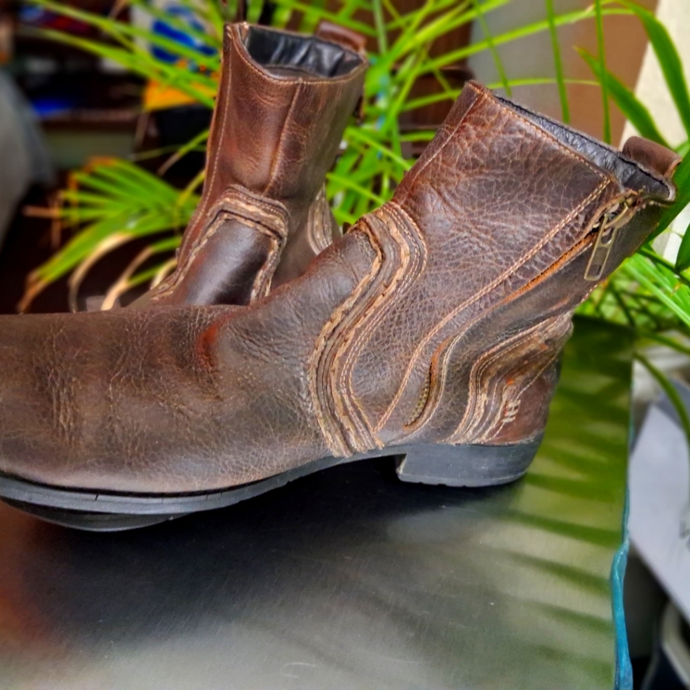 BED|STU Brown Leather Boots Distressed Vintage Style